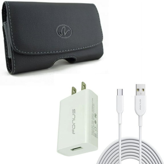 18W Fast Home Charger & Case Belt Clip for iPhone 15 Pro Max - 6ft Long USB-C Cable Type-C Cord USB Wall Adapter Power Wire and Leather Swivel Holster Loops D1G for iPhone 15 Pro Max (6.7")