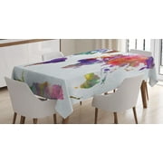 Ambesonne Watercolor Tablecloth Rectangular Table Cover, Colorful World Map, 52"x70", Multicolor