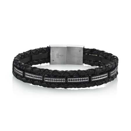 Spartan Black Leather Stainless Steel Men S Bracelet With Spartan Black Leather Stainless Steel Men S Bracelet With Cubic Zirconia
