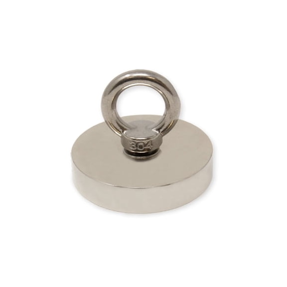 N42 Neodymium Pot Magnet with M10 Eyebolt - 75mm dia x 15mm - 441lbs Pull (Pack of 1)