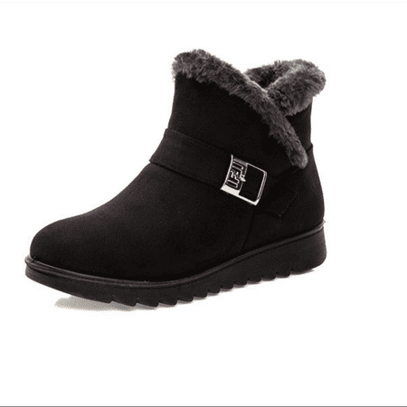 

Women‘s Fleece Liner Ankle Snow Boots Thermal Comfortable Buckle Strap Non-slip Boots Solid Color Slip On Shoes