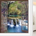 thumbnail image 1 of Waterfall Decorative Window Film, Wide Waterfall in deep Forest seen from City Window, Glue Free Static Privacy PVC Window Film, W23.6 x L47.2 Inch Green, 1 of 5