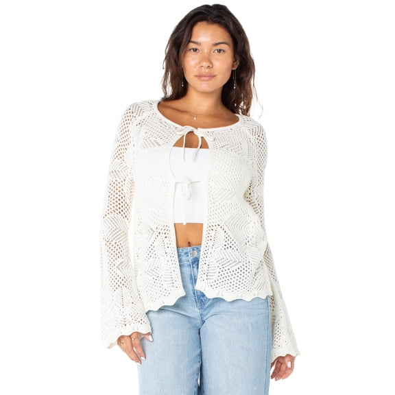 Celebrity Pink Women's Long Tie Front Crochet Cardigan, Sizes XS-XXXL