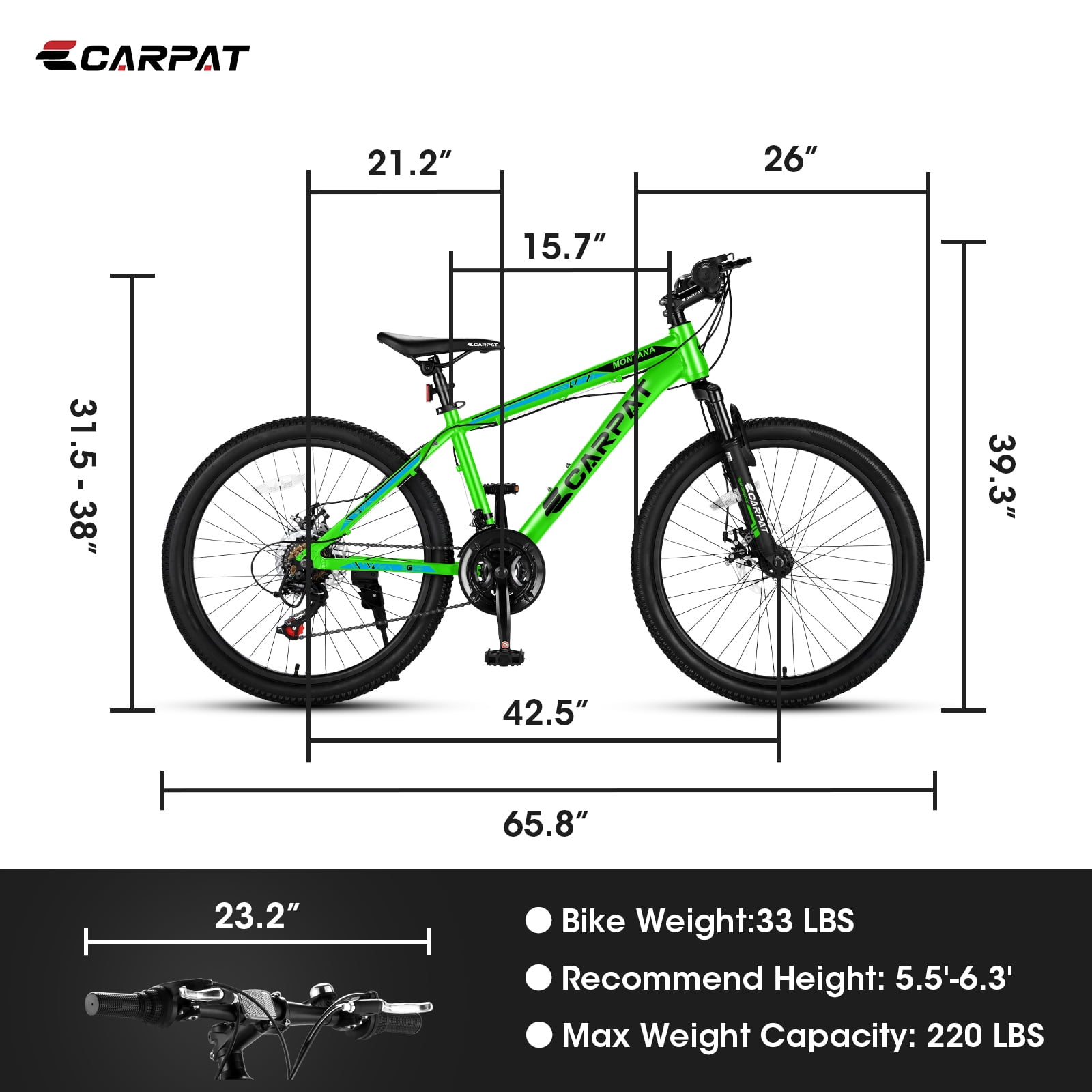 Elecony Ecarpat 24 Inch Wheels Mountain Bike Mens Womens 24 Inch