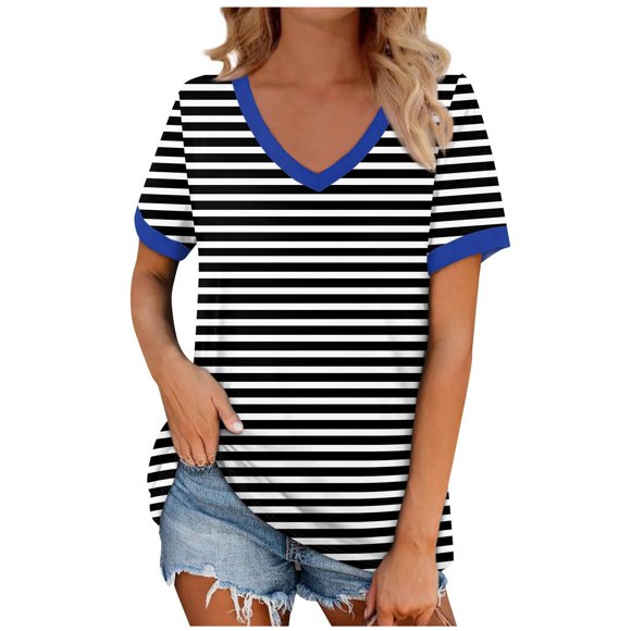 Mujeres de Verano Superior, Impreso Cuello en V Camiseta de Manga Corta Blusa Casual Hecha de Cómodo Estante de Imitación para Toda la Temporada de Uso Diario, Camisetas Cortas para Mujeres