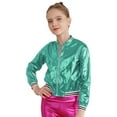 thumbnail image 4 of JanJean Kids Girls Baseball Jacket Varsity Style Coat Long Sleeves Outerwear Zipper Closure Bomber Blue Green 6, 4 of 9