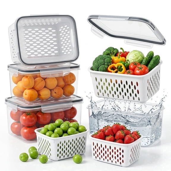 M Buder Fruit Storage Containers for Fridge, 3 PCS Leakproof Food Storage Containers with Removable Colander, Produce Containers keep Fruits, Vegetables, Snacks and Food Fresh Longer