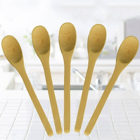 

chaolangshun 5Pcs Bamboo Long Handle Spoon Flatware Coffee Honey Ice Cream Tea Kitchen Gadget