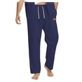 thumbnail image 2 of Domuza Mens Casual Linen Pants Loose Fit Elastic Drawstring Waist Straight-Legs Summer Yoga Beach Long Pants Navy L, 2 of 5