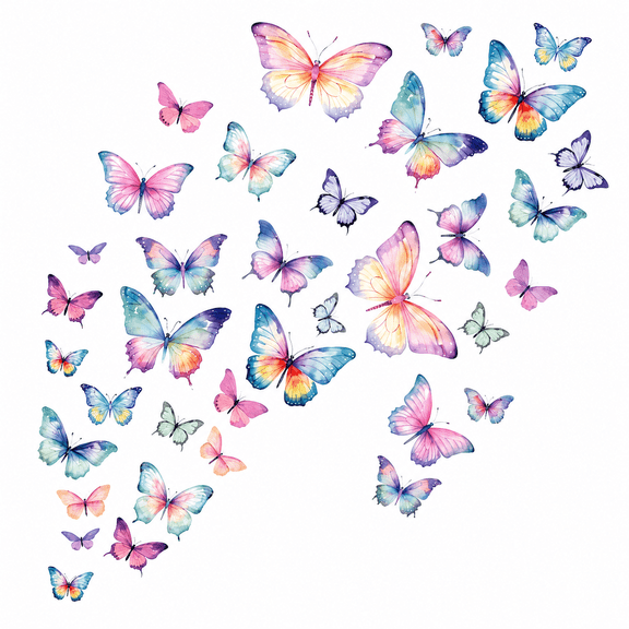 Watercolor Butterfly Wall Decals, Peel and Stick Butterfly Wall Stickers for Girls Bedroom Nursery Living Room Decor, 30 x 60 cm