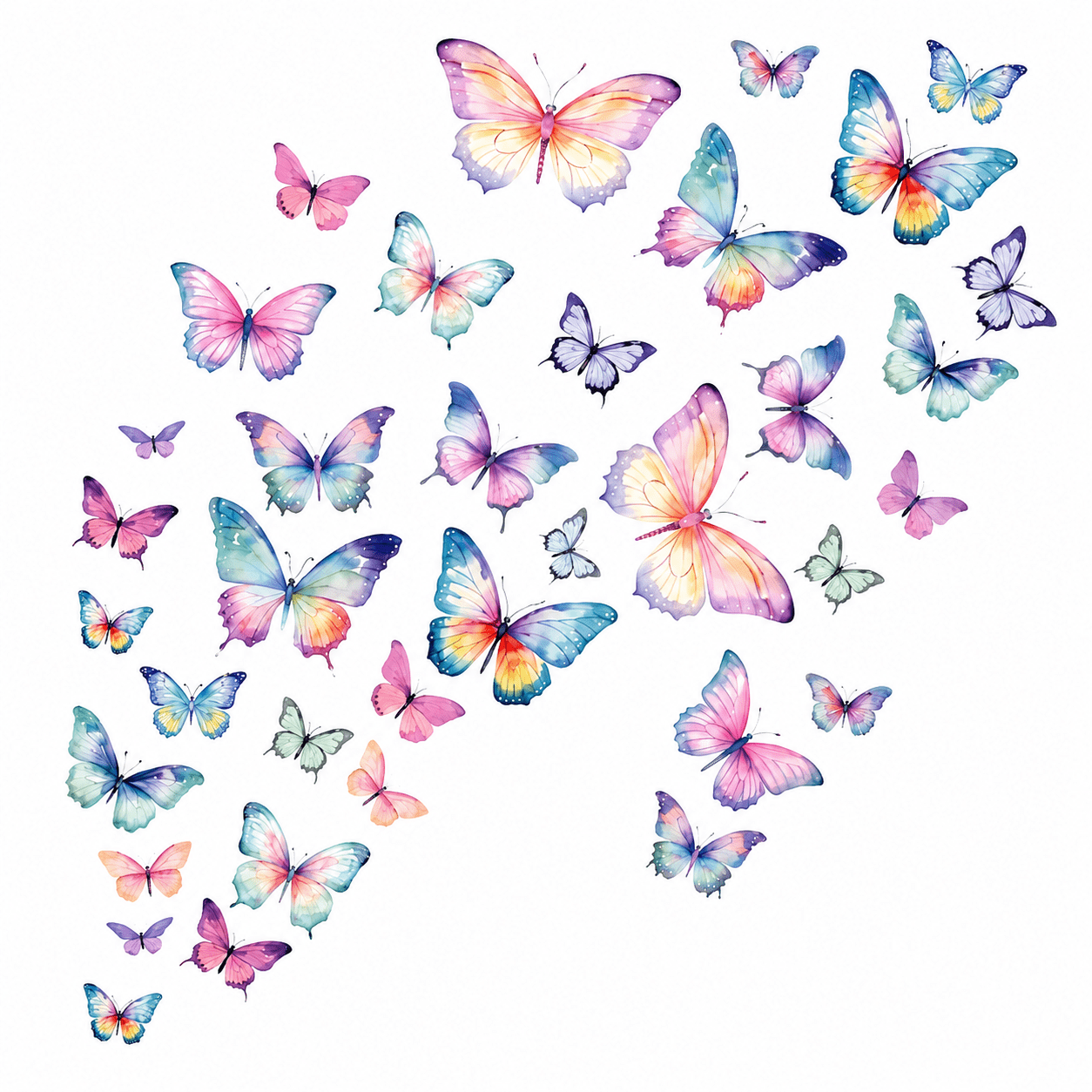 Watercolor Butterfly Wall Decals, Peel and Stick Butterfly Wall Stickers for Girls Bedroom Nursery Living Room Decor, 30 x 60 cm