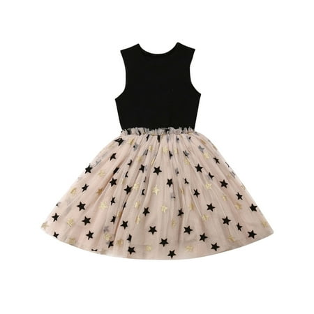 

Fanvereka Little Girls Tulle Dress Cute Sleeveless Crew Neck Star Print Tutu Dress for Children