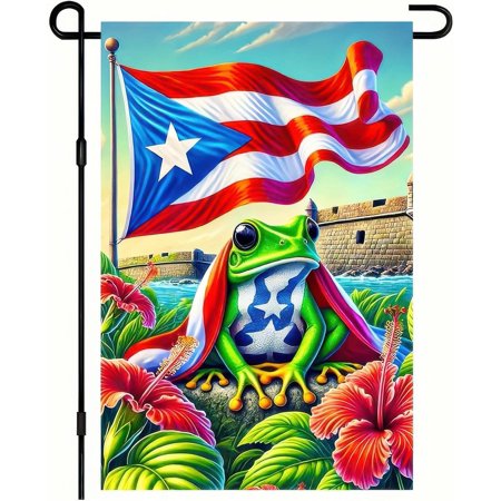 Puerto Rico Coqui Frog Garden Flag American Theme 12x18 Inch Double Sided Outdoor Yard Banner for Home Decoration Holiday Seasonal