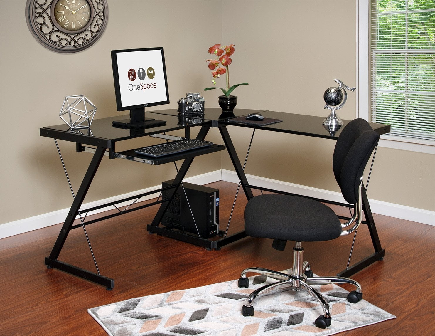 Onespace 50 Jn110505 Ultramodern Glass L Shape Desk Black Com