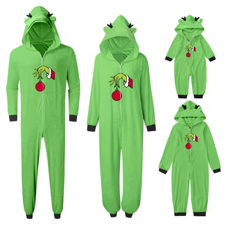 

Christmas Mommy and Me Mosaic Family Matching Moose Grinch Print Christmas Hooded Onesies Pajamas Unisex Sizes Baby-Kids-Adult TKing Fashion