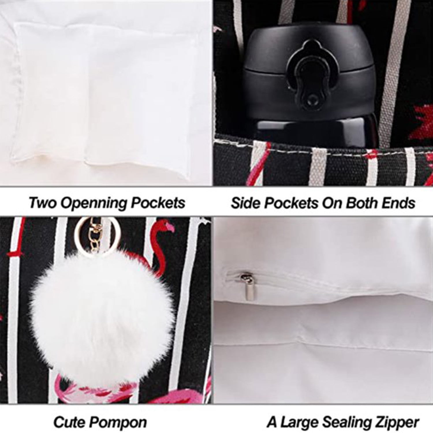 Extra Large Beach Bags Totes Women Waterproof Sandproof Big Tote Bag with Zipper Inner Pockets Rope Handle Canvas with Zip Closure Swim Pool Gym Picnic Travel Weekend Accessorie Flamingo Handbag Gifts