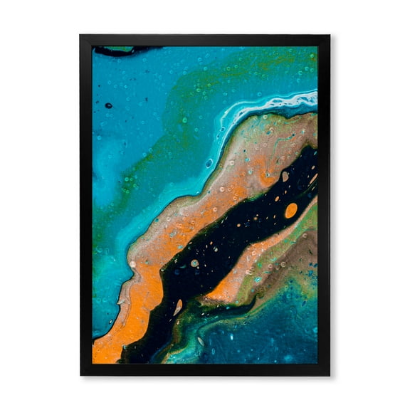Designart 'Abstract Marble Composition In Orange and Blue II' Modern Framed Art Print