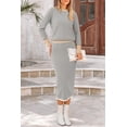thumbnail image 3 of Conjunto de suéter PRETTYGARDEN para mujer, falda midi de punto a rayas, gris, 3 of 9
