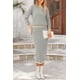 thumbnail image 3 of Conjunto de suéter PRETTYGARDEN para mujer, falda midi de punto a rayas, gris, 3 of 9