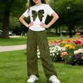thumbnail image 4 of Iyufng Two Piece Sets for Girls, Old Girls Clothing, Bow Printed Short Sleeve T-Shirt and Cargo Pants Outfits 5-15 Years, 4 of 7