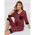 thumbnail image 6 of SHOWMALL Comfy Lounge Sets for Women Red Plaid 2XL 3/4 Sleeves V-Neck Tops and Loose Capri Pants Pajama Set, 6 of 8