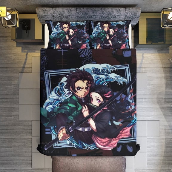 Demon Slayer 3-Piece Bedding Comforter Set Bed Cover Set Soft Warm Bedding for Bedroom, Home, Hotel 86"x70"