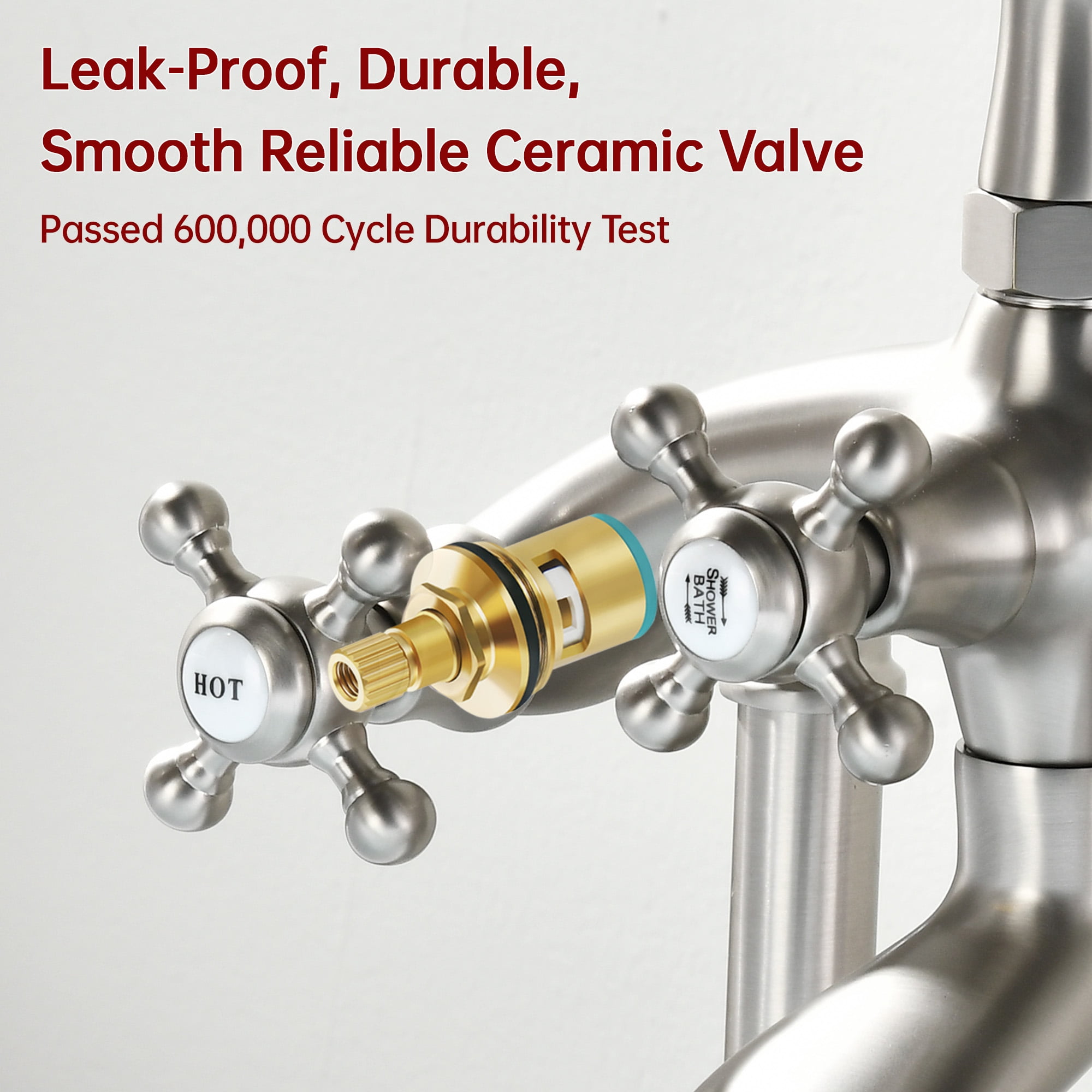 SUMERAIN Antique Floor Mount Bathtub Faucet, Brushed Nickel Waterfall Freestanding Bathroom Tub Filler with Hand Shower, High Flow