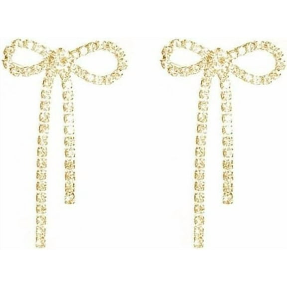 Bow Earrings for Women Rhinestone Long Tassel Earring Dainty Ribbon Bow Drop Earring Statement Earrings Bridal Wedding Jewelry Gift