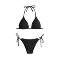 thumbnail image 4 of ZHOGXU Womens Swimsuits Three Piece Solid Color Halter Neck Bkinini Sets And Mesh Cover Upscomfortable Stylish Swimwear For Beach Pool,Black,S, 4 of 5