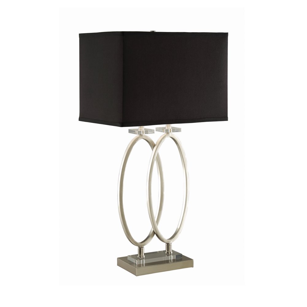 Table Lamp, Brushed Nickel Finish and Black Shade