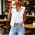 thumbnail image 5 of thefmos Women's Denim Vest Button Down Jacket Chest Flap Pockets Vintage Distressed Sleeveless Jean Outerwear Casual Fashion Fall Spring Outfit, White 5XL, 5 of 8