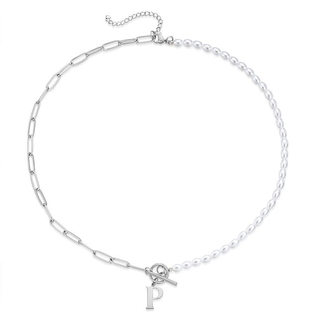Vqysko-collar personalizado con inicial de media perla, medio Clip, letra delicada, colgante, cadena, novia, regalo personalizado para mamás