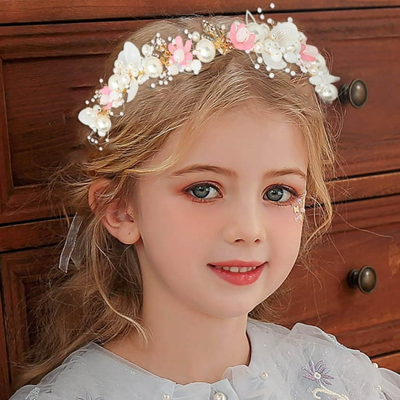 Campsis Princesse Fleur Cristal Casque Strass Perle Bandeau Alliage Floral Mariée Cheveux Accessoires Communion Mariage Bal Photographie pour les Filles et les Femmes (Rose)