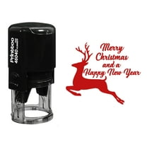 Printtoo Round Self Inking Merry Christmas And Happy New Year Rubber Stamp Reindeer Holiday Stamper-Red