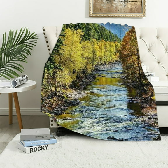 river forest autumn  long-lasting Blanket,  Soft Plush Blankets for All Seasons