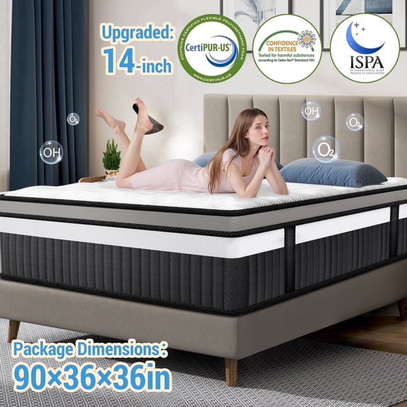 FaayFian 14" King Size Mattress，Gel Memory Foam Mattress, King Hybrid Mettress in a Box for Cooling Sleeping & Pressure Relief, Medium Firm, CertiPUR-US