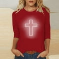 thumbnail image 1 of EGNMCR Easter Chemises Imprimées T-Shirts Graphiques pour Femmes Chemises pour Femmes Mode Femme Décontractée Imprimé de Noël Col Rond Blouse Imprimée Manches 3/4 T-Shirt Blouses T-Shirts pour Femmes, 1 of 4
