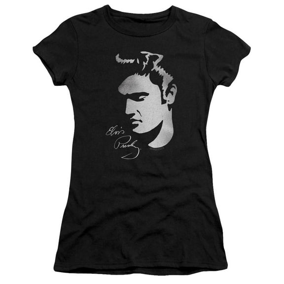 Trevco Elvis Presley & Simple Face Short Sleeve Junior Sheer T-Shirt, Black - Extra Large