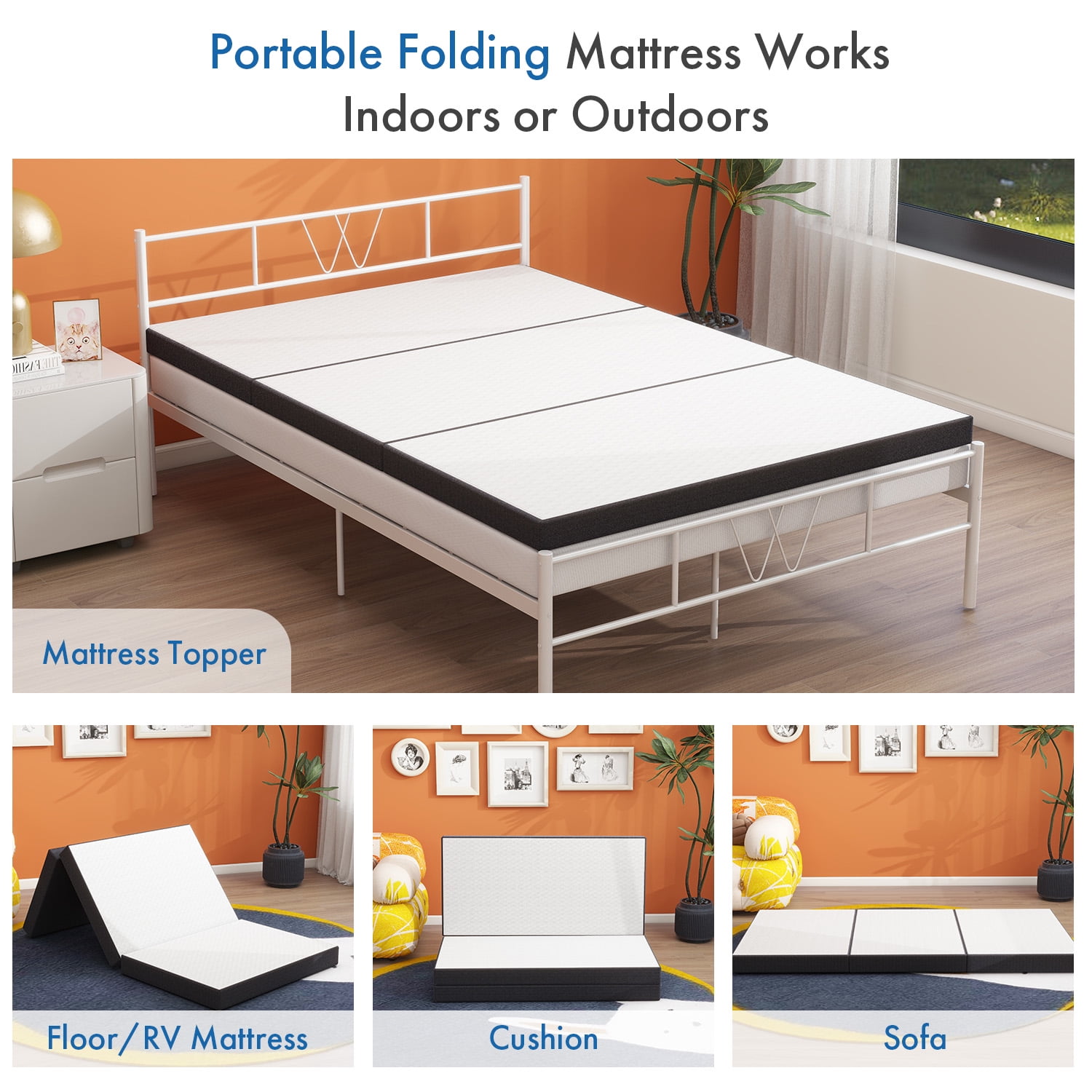 4''Tri-fold mattress Memory Foam Mattress, Twin Size Mattress