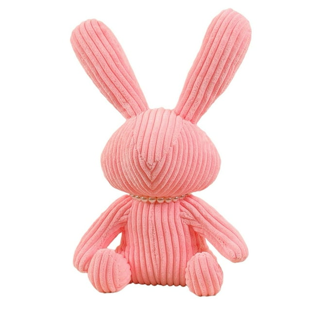 38/45cm Long Ears Sitting Posture Ribbed Faux Pearls Necklace Bunny Doll Toy Plush Stuffed Rabbit Doll Cartoon Animal Toy