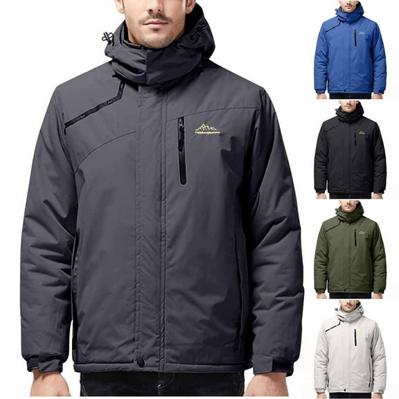Family Gifts Men's Ski Jacket Winter Warm Snow Coat Men Warm Outdoor Sports Jacket Windproof Hooded Jacket With Fleece Jacket Men Skiing Suit Long Sleeved Hooded Casual Jacket Dark Gray L