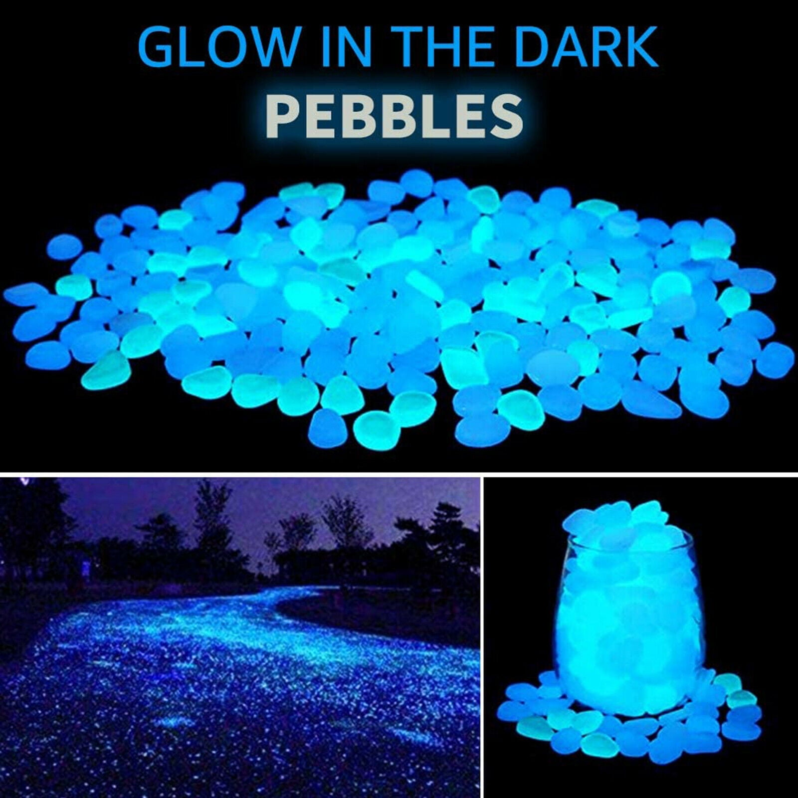 Glow in Dark Stones Fish Tank Decor Pebbles Luminous Garden Road Side Decal US 