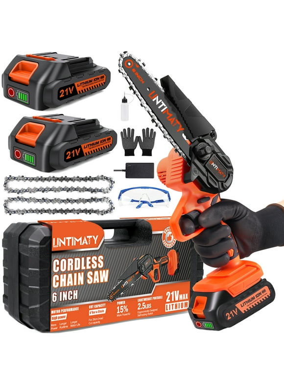 UNTIMATY 6" Mini Chainsaw with 2 Batteries 2 Chains, 6-Inch Cordless Handheld Chain Saw for Wood Cutting Tree Trimming
