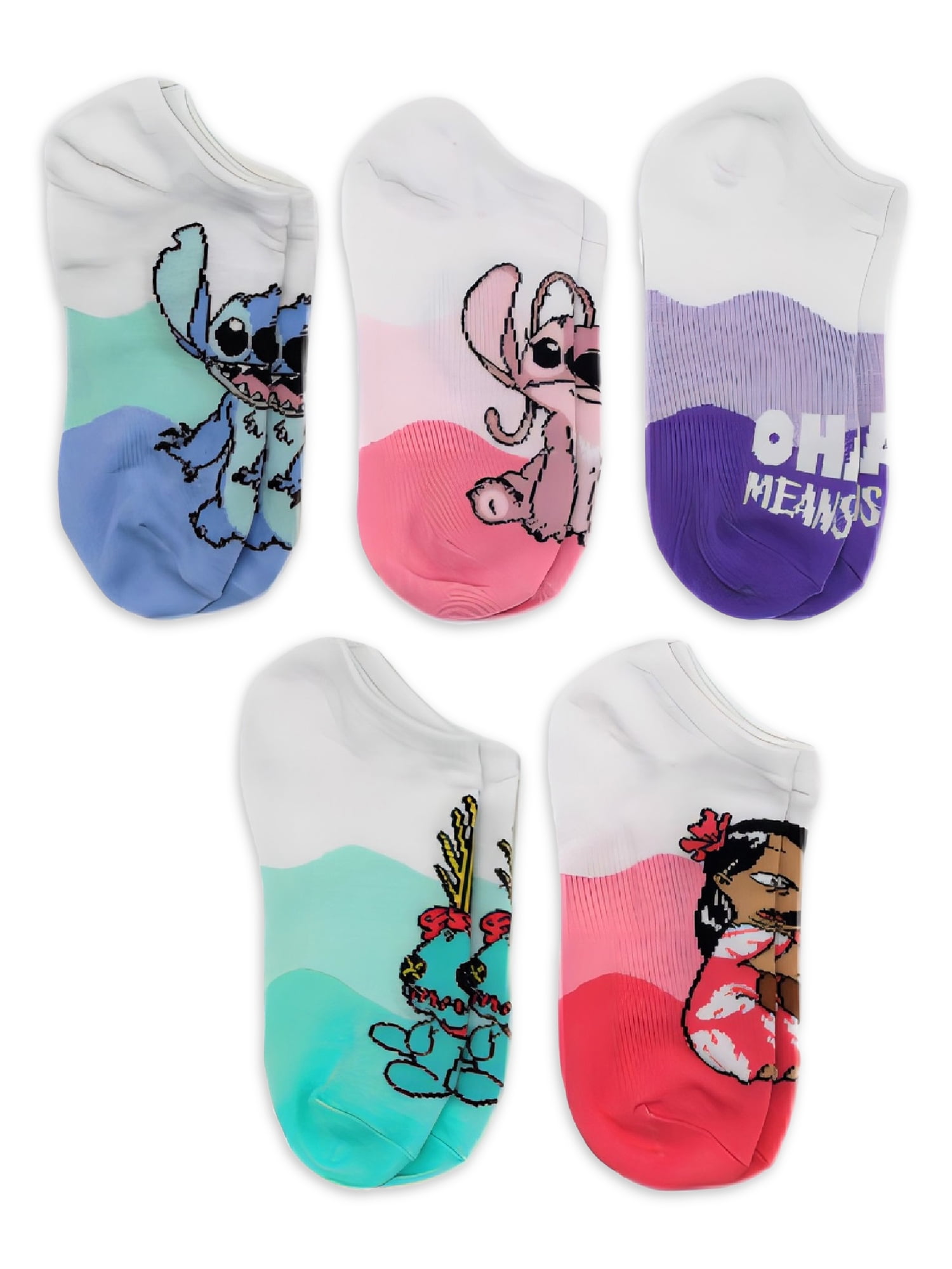 Disney Women's Lilo & Stitch No-Show Socks Box Set, 5-Pack, Size 4