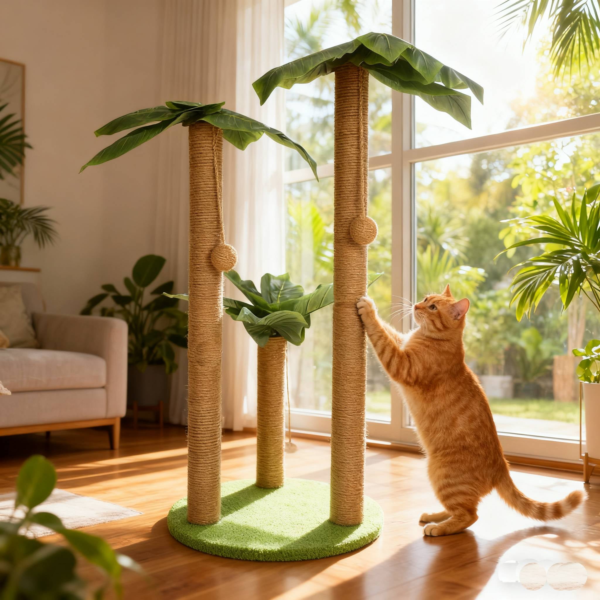 ManyFun  34" Cat Scratching Posts Sisal Cat Scratcher Green,with Interactive Balls for Indoor Cats, Extra Large