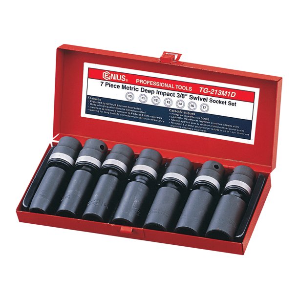 Genius Tools 7pc 3/8" Dr. Metric Deep Swivel Impact Socket Set TG