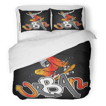 

ZHANZZK 3 Piece Bedding Set Boy Skater in Jeans and Sneakers Skateboard Street Cultures Twin Size Duvet Cover with 2 Pillowcase for Home Bedding Room Decoration
