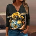 thumbnail image 2 of CYMMPU 3/4 Sleeve Blouses for Women Dressy Casual V Neck Fall Trendy Shirts Spring Tops Bee Pattern T-Shirts Loose Fit Business Elegant Work Tops T-Shirts Multicolor M, 2 of 5