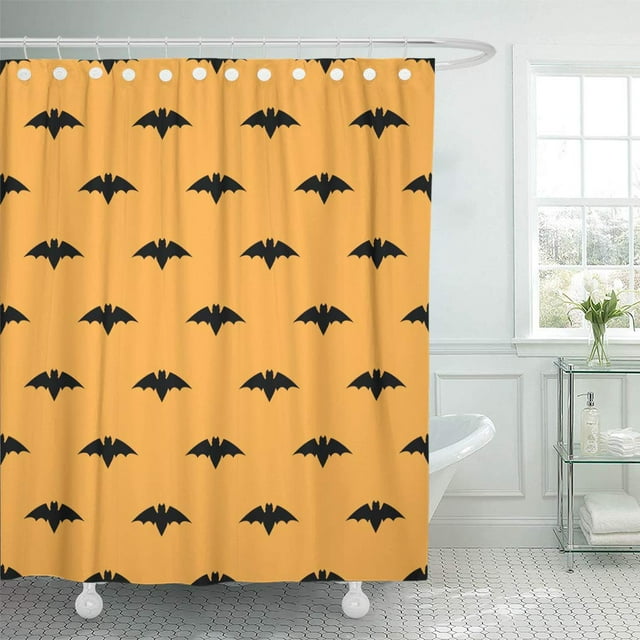 ABPHQTO Patrón abstracto naranja con murciélagos Animal de Halloween Otoño Negro Dibujos animados Peligro Juego de cortinas de ducha de baño a prueba de agua 165x180 cm ABPHQTO PKNMT66x72Shower-9575