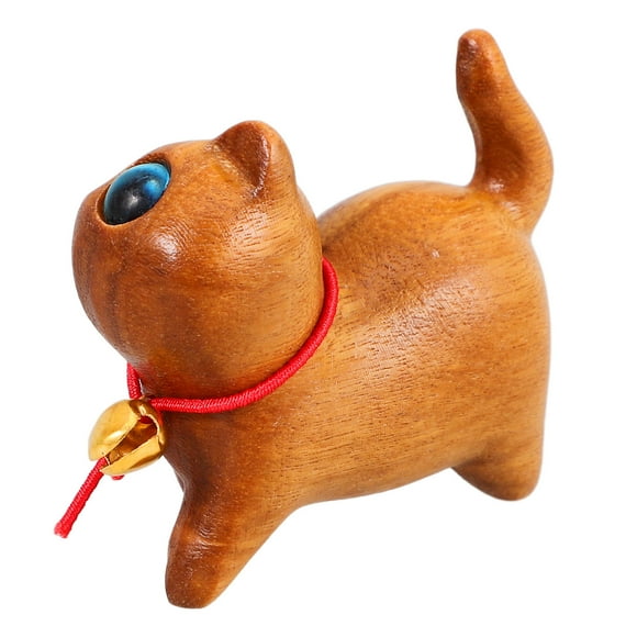 OULII wood cat sculpture kitten animal sculpture Green Sandalwood 1Set